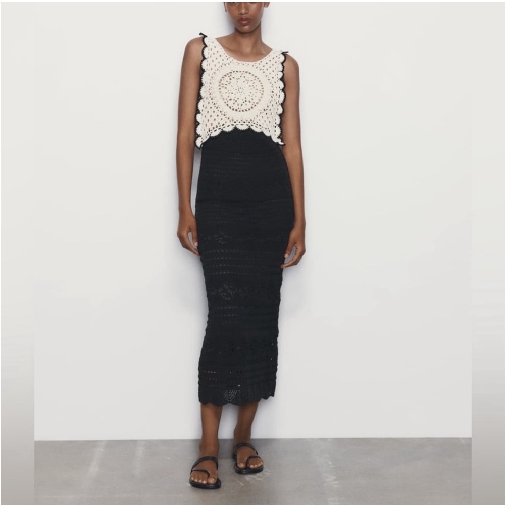 Zara Black Pencil Dress with crochet